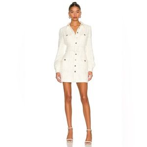 SAU LEE Aubrie Tweed Dress Jacket Belted in Ivory